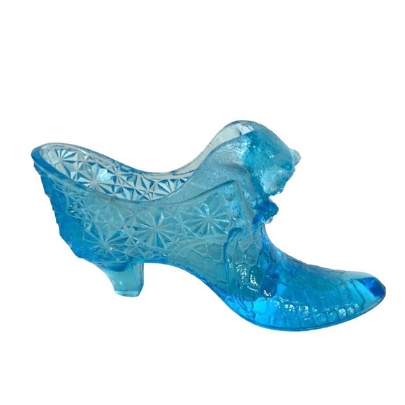 Fenton Cat Shoe Slipper Daisy and Button Aqua Blue Turquoise Vintage 1970's 5.5" - Picture 1 of 8